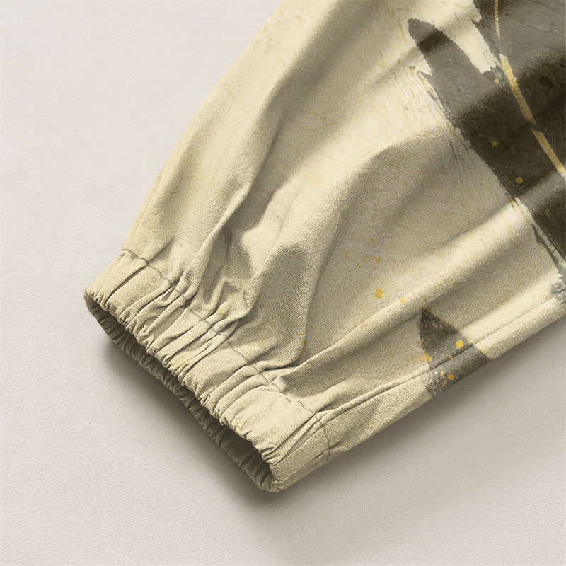 Buddha Stones Pure Cotton Golden Dragon Landscape Pattern Drawstring Men's Harem Pants With Pockets - image 16