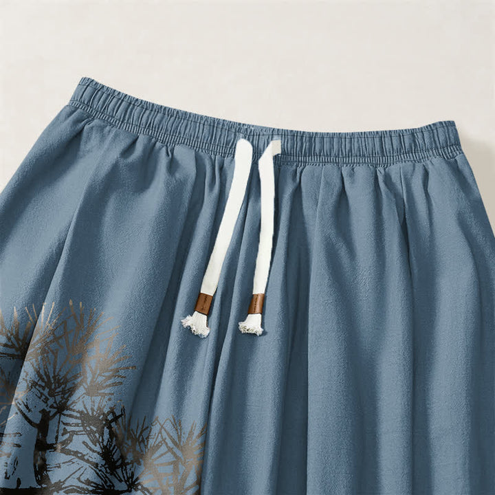 Buddha Stones Pure Cotton Ink Pine Tree Pattern Drawstring Men's Harem Pants With Pockets - image 9