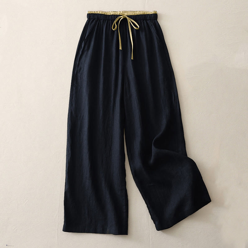 Buddha Stones Casual Colorblock Drawstring Women's Wide Leg Pants With Pockets - Black - US14，UK/AU18，EU46 (3XL) - image 10