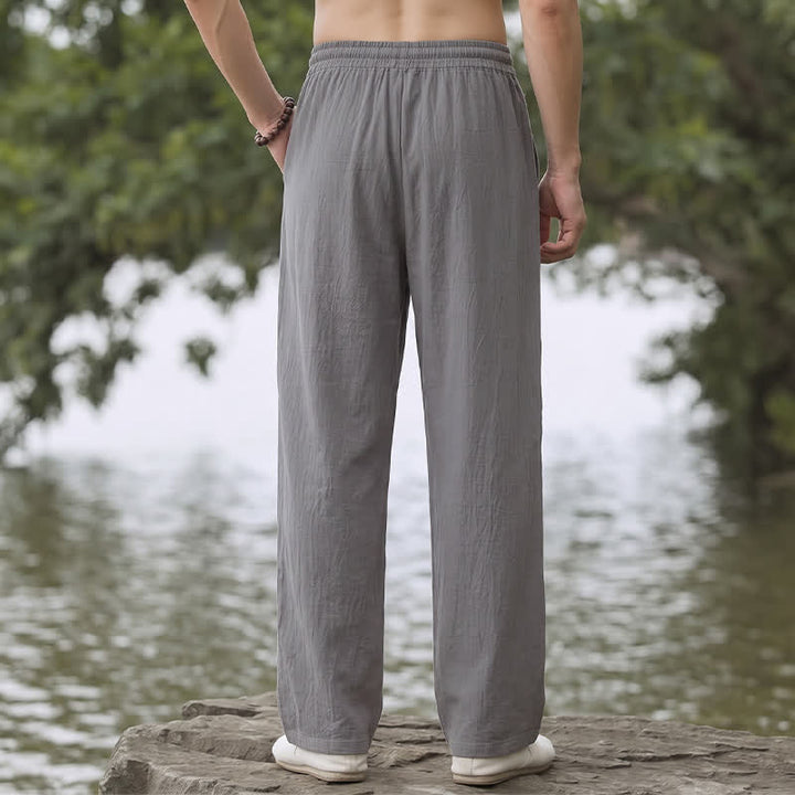 Buddha Stones Spring Summer Classic Minimalist Drawstring Solid Long Pants Men's Straight Leg Pants With Pockets - image 17