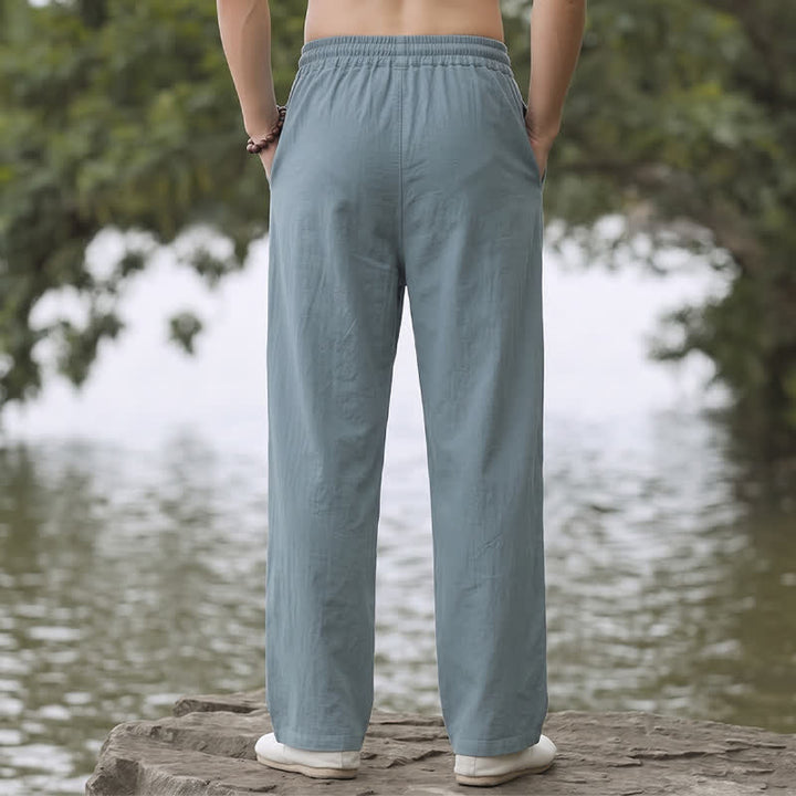 Buddha Stones Spring Summer Classic Minimalist Drawstring Solid Long Pants Men's Straight Leg Pants With Pockets - image 9