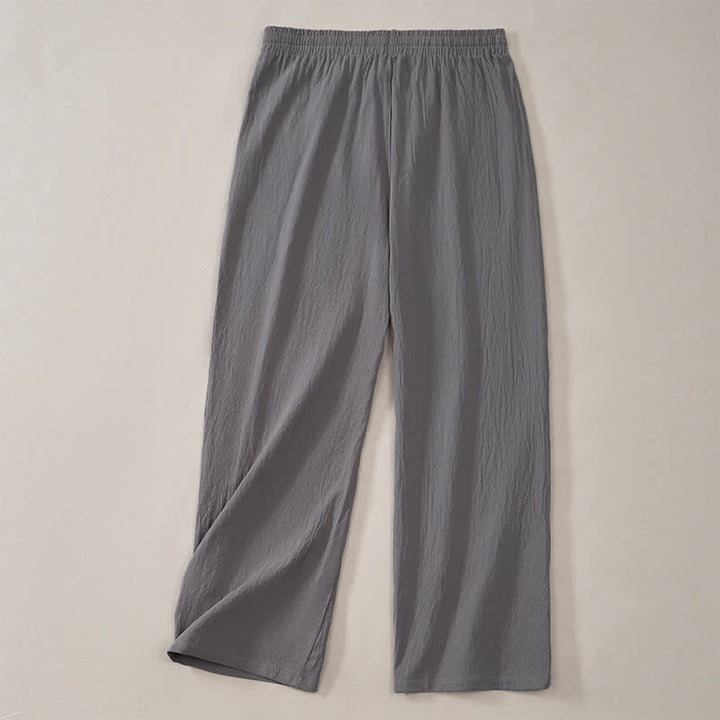 Buddha Stones Spring Summer Classic Minimalist Drawstring Solid Long Pants Men's Straight Leg Pants With Pockets - image 19