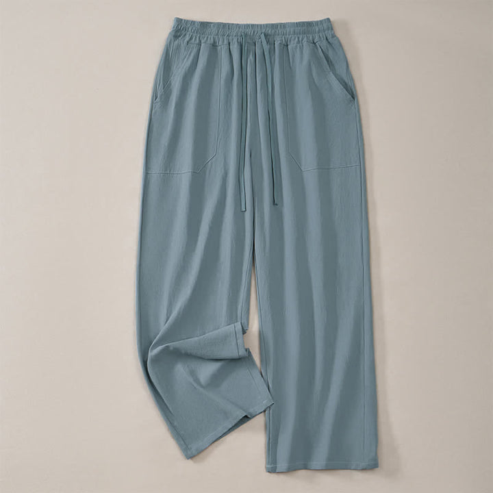 Buddha Stones Spring Summer Classic Minimalist Drawstring Solid Long Pants Men's Straight Leg Pants With Pockets - image 11
