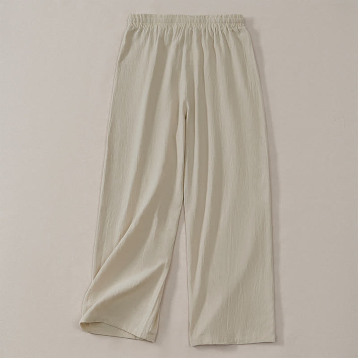 Buddha Stones Spring Summer Classic Minimalist Drawstring Solid Long Pants Men's Straight Leg Pants With Pockets - image 3