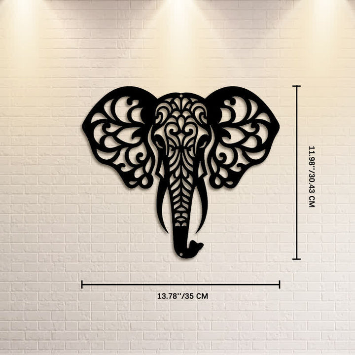 Buddha Stones Sacred Elephant Iron Metal Wall Decor Of Wisdom - Approx. 35cm x 30.43cm x 0.1cm / 13.78in x 11.98in x 0.04in - image 6