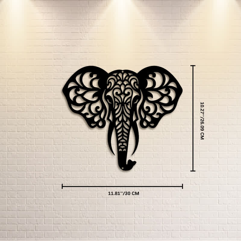 Buddha Stones Sacred Elephant Iron Metal Wall Decor Of Wisdom - Approx. 30cm x 26.09cm x 0.1cm / 11.81in x 10.27in x 0.04in - image 4