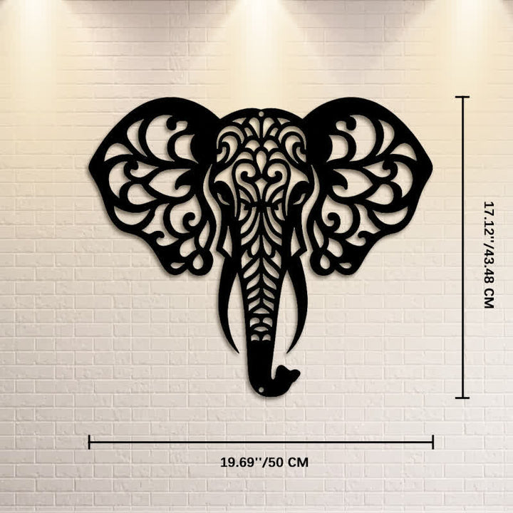 Buddha Stones Sacred Elephant Iron Metal Wall Decor Of Wisdom - Approx. 50cm x 43.48cm x 0.12cm / 19.69in x 17.12in x 0.05in - image 10