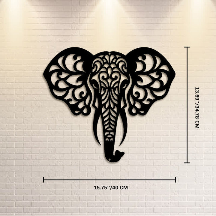 Buddha Stones Sacred Elephant Iron Metal Wall Decor Of Wisdom - Approx. 40cm x 34.78cm x 0.1cm / 15.75in x 13.69in x 0.04in - image 8