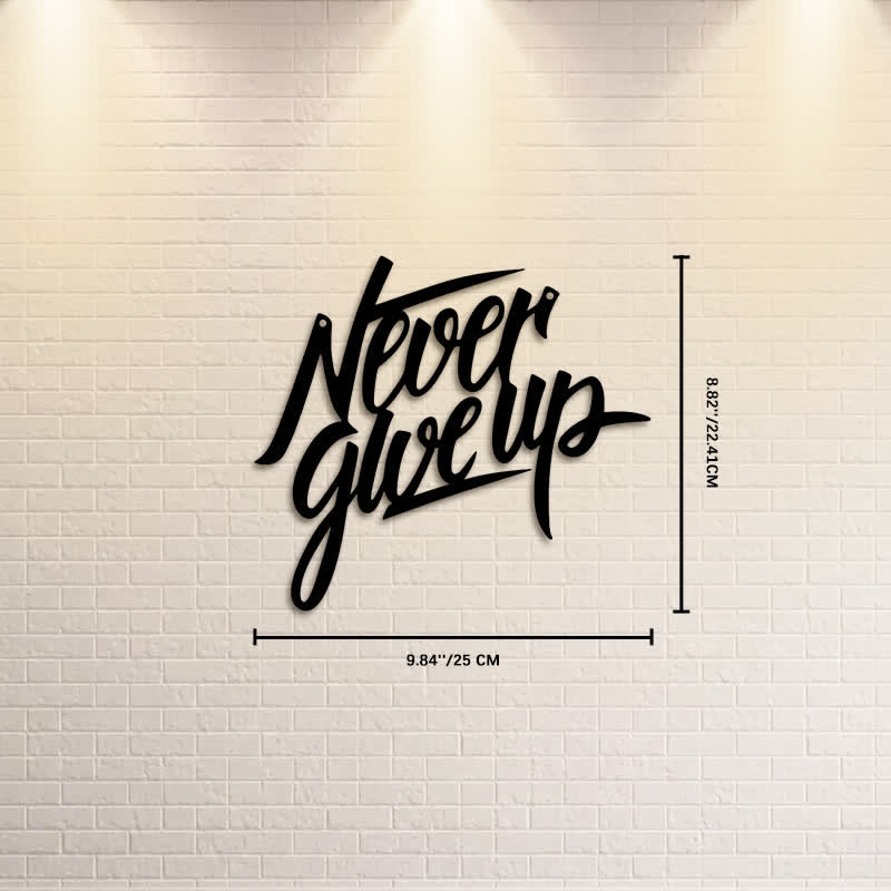 Buddha Stones "Never Give Up" Black Script Iron Metal Wall Decor - Approx. 25cm x 22.41cm x 0.1cm / 9.84in x 8.82in x 0.04in - image 2