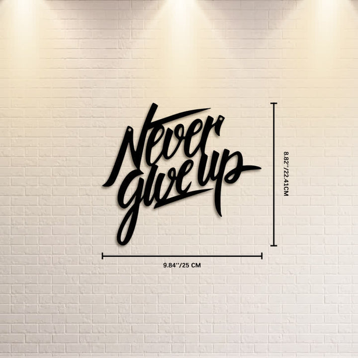Buddha Stones "Never Give Up" Black Script Iron Metal Wall Decor - Approx. 25cm x 22.41cm x 0.1cm / 9.84in x 8.82in x 0.04in - image 2