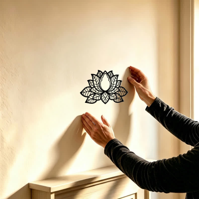 Buddha Stones Metal Lotus Enlightenment Silhouette Iron Meaningful Symbols Wall Art - image 1