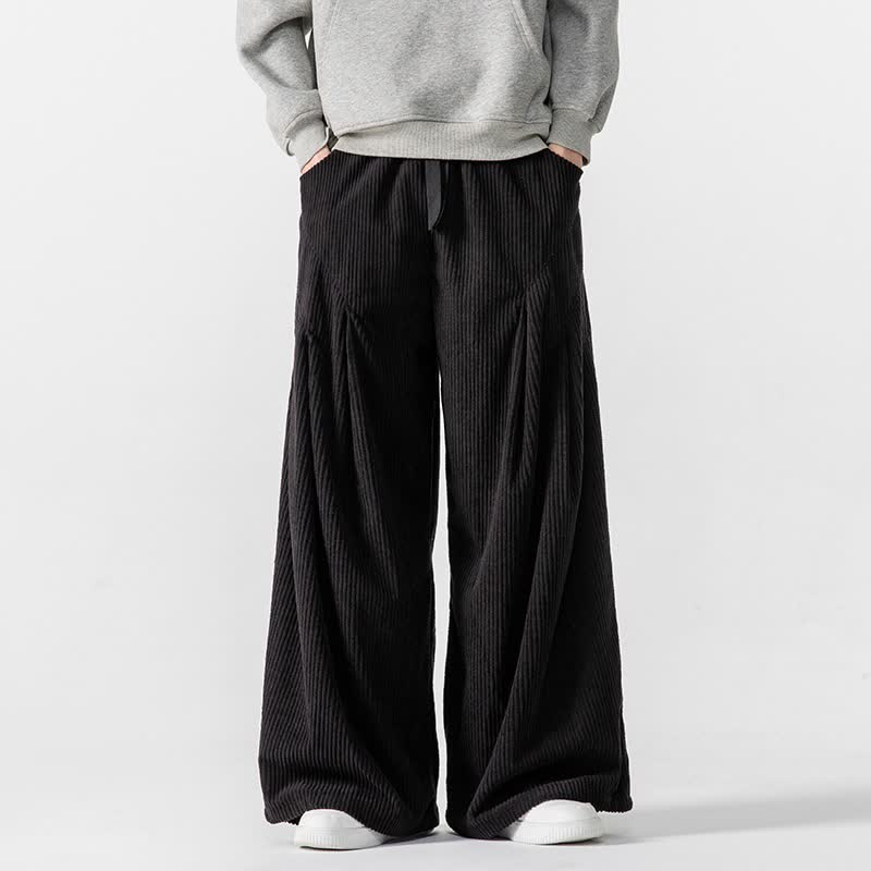 Buddha Stones Fall Winter Casual Drawstring Solid Long Pants Corduroy Men's Wide Leg Pants With Pockets - Black - US/UK/AU46，EU56 (5XL) - image 31