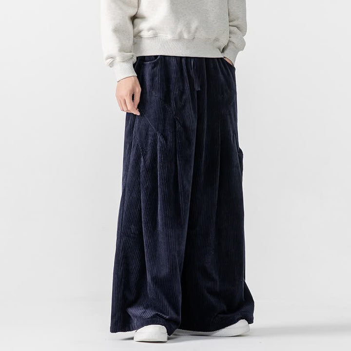 Buddha Stones Fall Winter Casual Drawstring Solid Long Pants Corduroy Men's Wide Leg Pants With Pockets - image 24