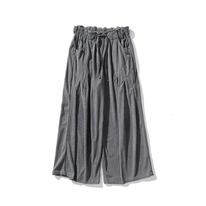 Buddha Stones Fall Winter Casual Drawstring Solid Long Pants Corduroy Men's Wide Leg Pants With Pockets - image 8
