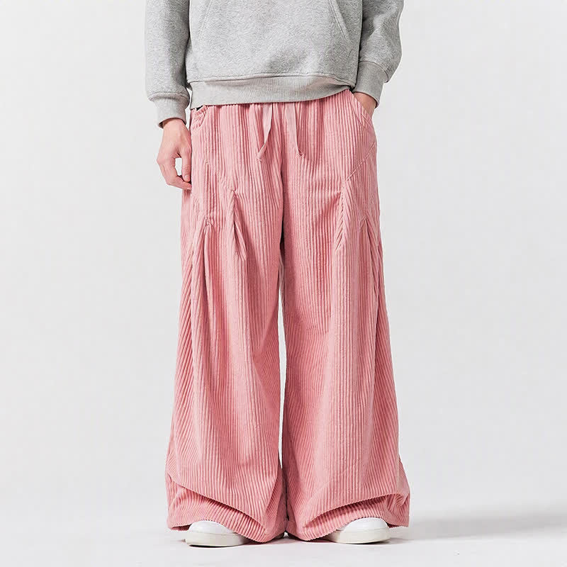 Buddha Stones Fall Winter Casual Drawstring Solid Long Pants Corduroy Men's Wide Leg Pants With Pockets - LightPink - US/UK/AU46，EU56 (5XL) - image 9
