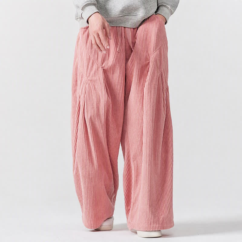 Buddha Stones Fall Winter Casual Drawstring Solid Long Pants Corduroy Men's Wide Leg Pants With Pockets - image 14