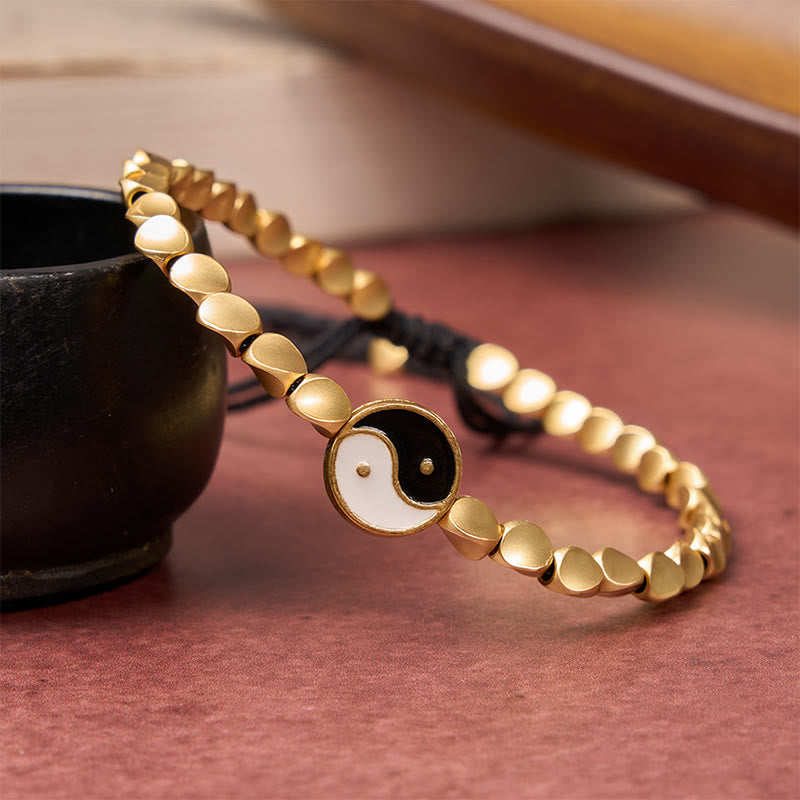 Buddha Stones Tibetan Yin Yang Copper Beads Black String Balance Bracelet - image 4