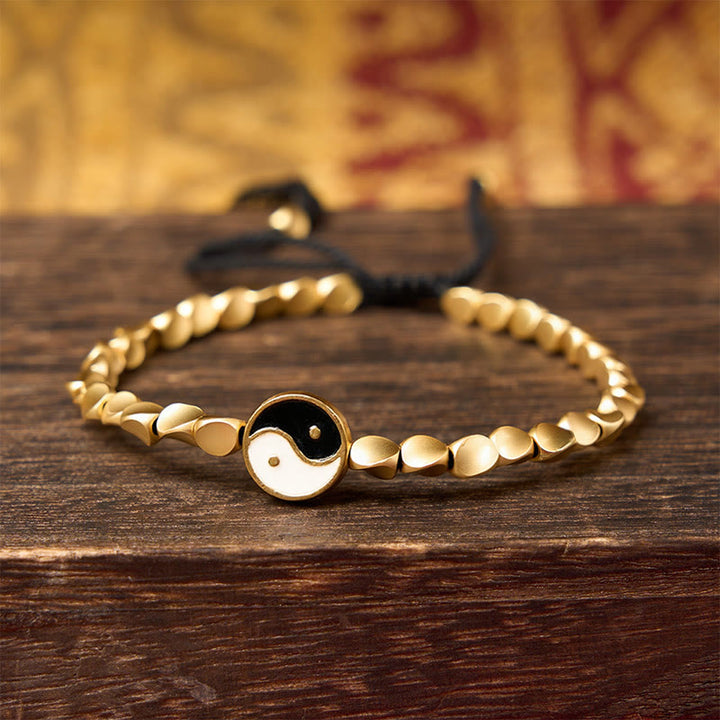 Buddha Stones Tibetan Yin Yang Copper Beads Black String Balance Bracelet - image 3