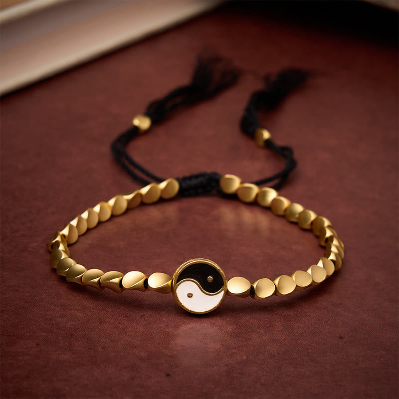 Buddha Stones Tibetan Yin Yang Copper Beads Black String Balance Bracelet - 7.9 in (20 cm) - image 0