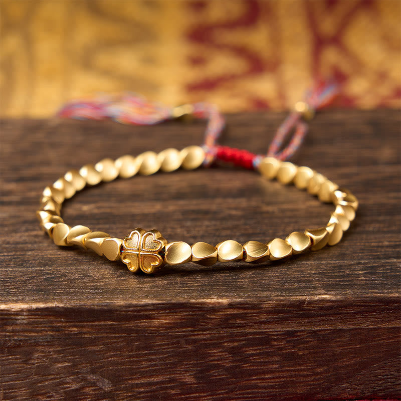 Buddha Stones Tibetan Copper Beads Four-leaf Clover Luck Colorful String Bracelet - image 4