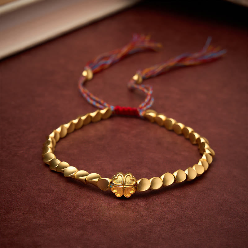 Buddha Stones Tibetan Copper Beads Four-leaf Clover Luck Colorful String Bracelet - 7.9 in (20 cm) - image 0