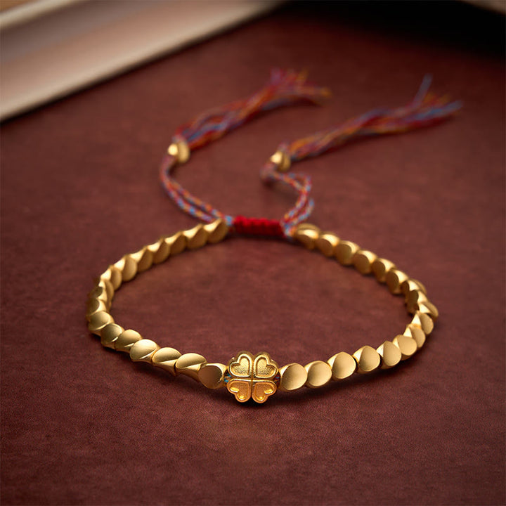Buddha Stones Tibetan Copper Beads Four-leaf Clover Luck Colorful String Bracelet - 7.9 in (20 cm) - image 0