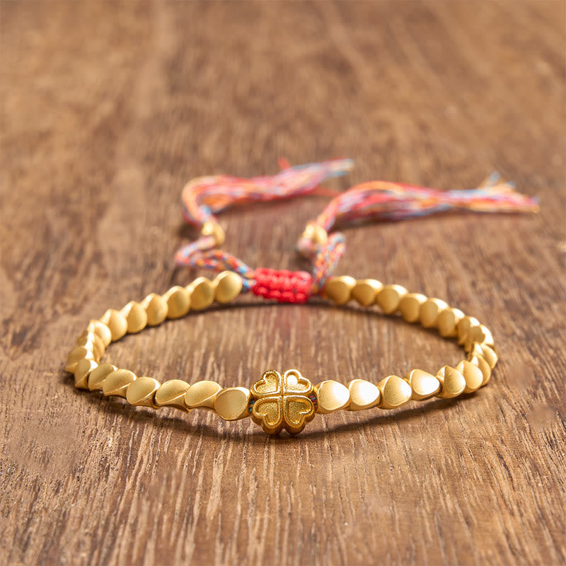 Buddha Stones Tibetan Copper Beads Four-leaf Clover Luck Colorful String Bracelet - image 4