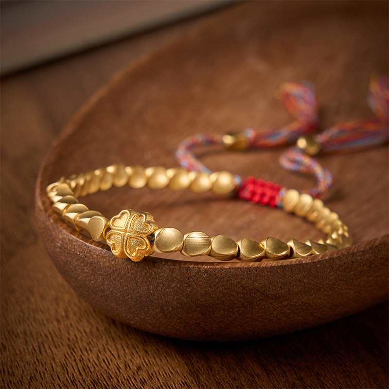 Buddha Stones Tibetan Copper Beads Four-leaf Clover Luck Colorful String Bracelet - image 2