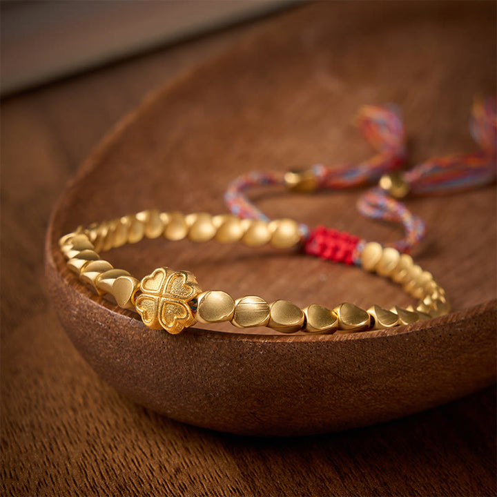 Buddha Stones Tibetan Copper Beads Four-leaf Clover Luck Colorful String Bracelet - image 2