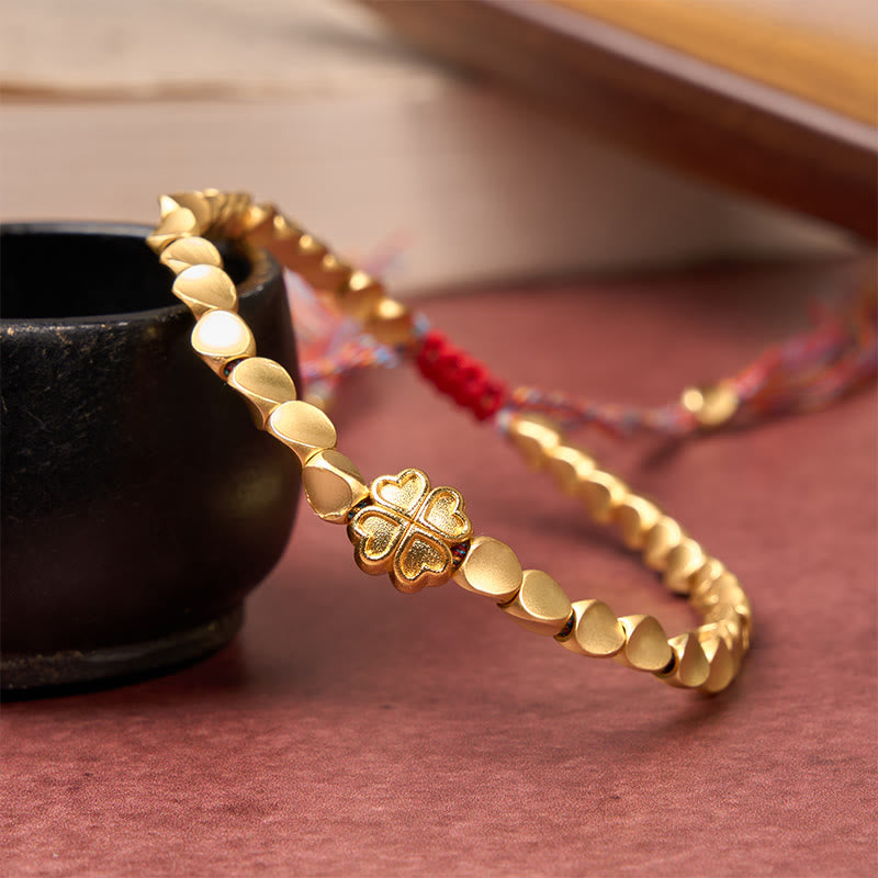 Buddha Stones Tibetan Copper Beads Four-leaf Clover Luck Colorful String Bracelet - image 3