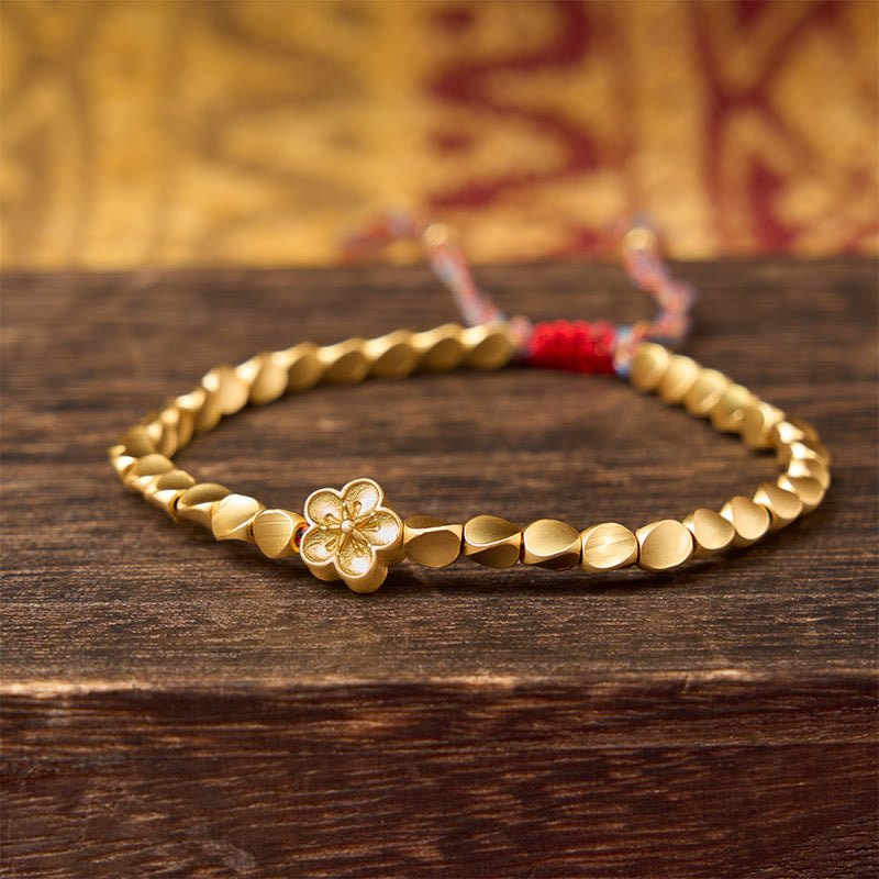 Buddha Stones Tibetan Copper Beads Peach Blossom Flower Colorful String Bracelet - image 4