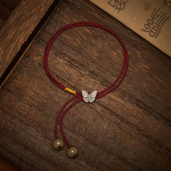 Buddha Stones 925 Sterling Silver Butterfly Protection Vintage Braided Red String Bracelet - image 2