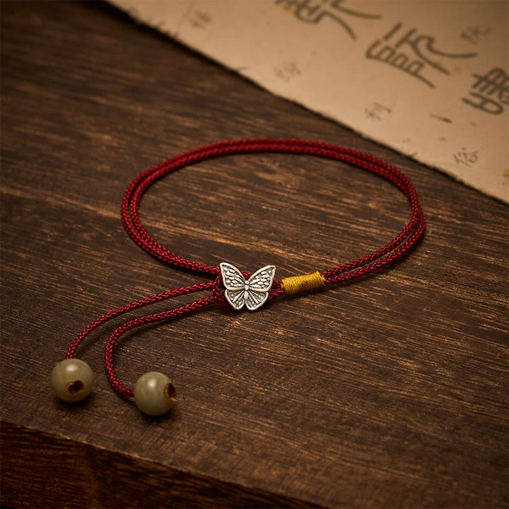 Buddha Stones 925 Sterling Silver Butterfly Protection Vintage Braided Red String Bracelet - Butterfly (Wrist Circumference: 5.5–7.1 in/14–18 cm) - image 0