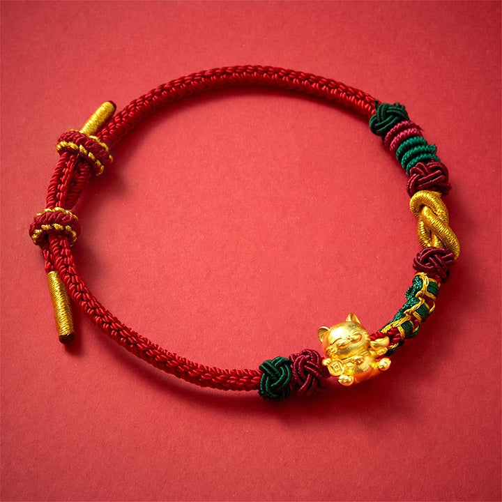 Buddha Stones Hand-Woven Red String Lucky Cat Protection Bracelet - image 8