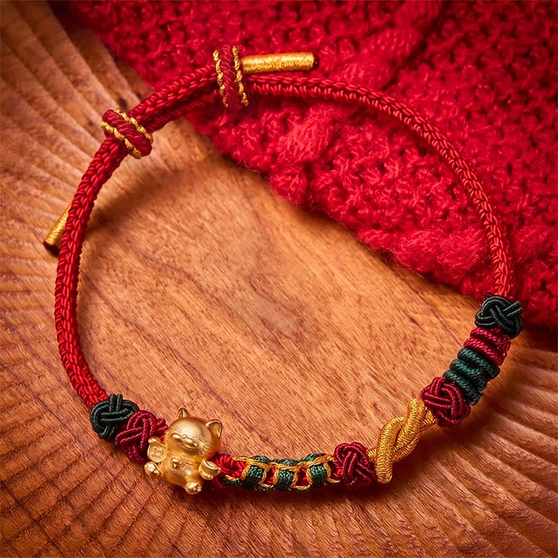 Buddha Stones Hand-Woven Red String Lucky Cat Protection Bracelet - Red String - image 4