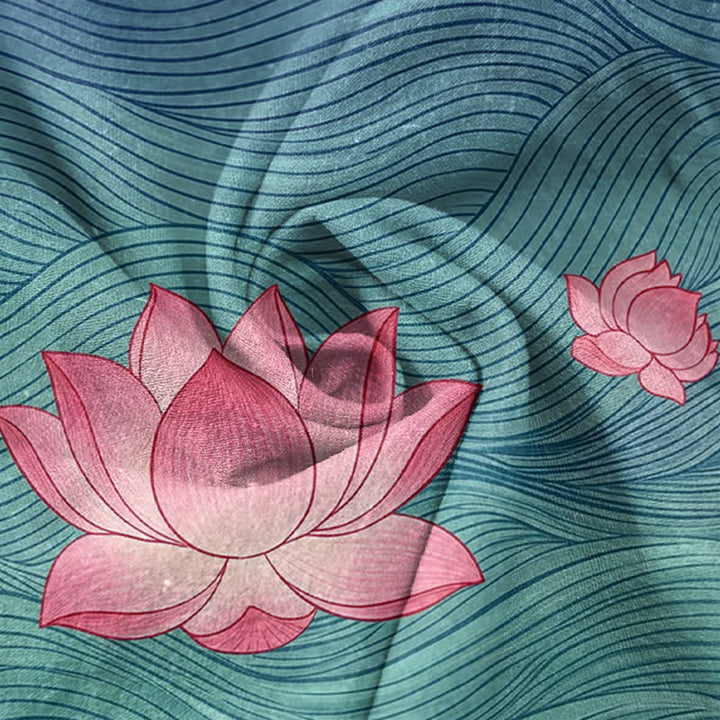 Buddha Stones Pure Cotton Dreamy Gradient Lotus Pattern Women's Elastic Waist Pants With Pockets - image 2
