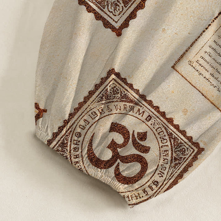 Buddha Stones Cotton Vintage Om Sun Pattern Women's Elastic Waist Harem Pants With Side Pockets - image 6