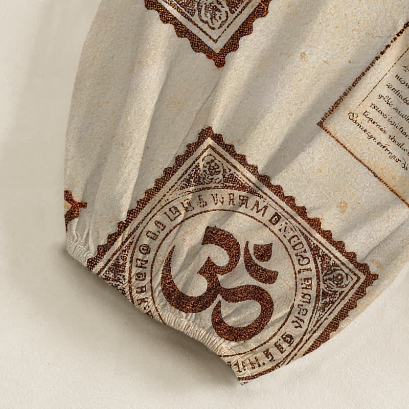 Buddha Stones Cotton Vintage Om Sun Pattern Women's Elastic Waist Harem Pants With Side Pockets - image 6