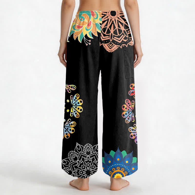 Buddha Stones Cotton Mandala Lotus OM Pattern Women's Elastic Waist Harem Pants With Side Pockets - image 2