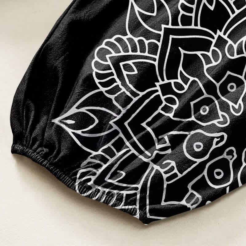 Buddha Stones Cotton Mandala Lotus OM Pattern Women's Elastic Waist Harem Pants With Side Pockets - image 6