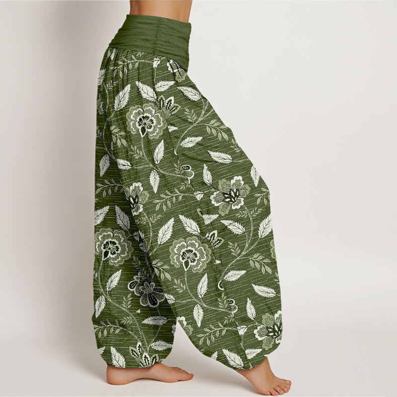 Buddha Stones Cotton Vintage Floral Vine Pattern Women's Elastic Waist Harem Pants - image 6