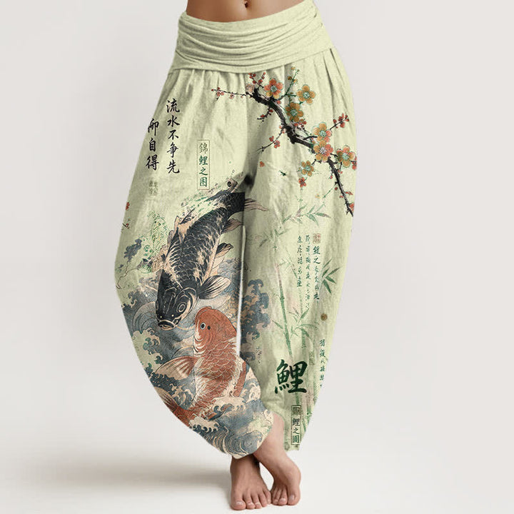 Buddha Stones Cotton Koi Fish Calligraphy Pattern Women's Elastic Waist Harem Pants - Honeydew - US16，UK/AU20，EU48 (3XL) - image 8