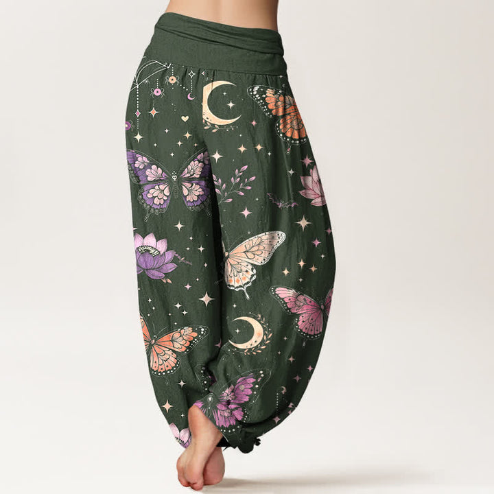 Buddha Stones Cotton Butterfly Moon Lotus Pattern Women's Elastic Waist Harem Pants - image 7