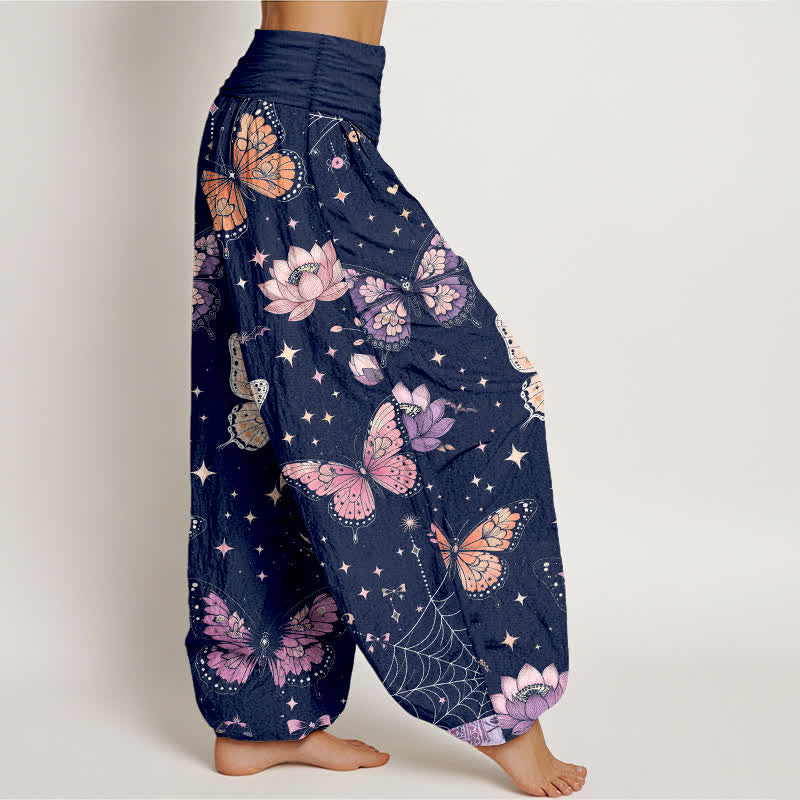 Buddha Stones Cotton Butterfly Moon Lotus Pattern Women's Elastic Waist Harem Pants - image 9