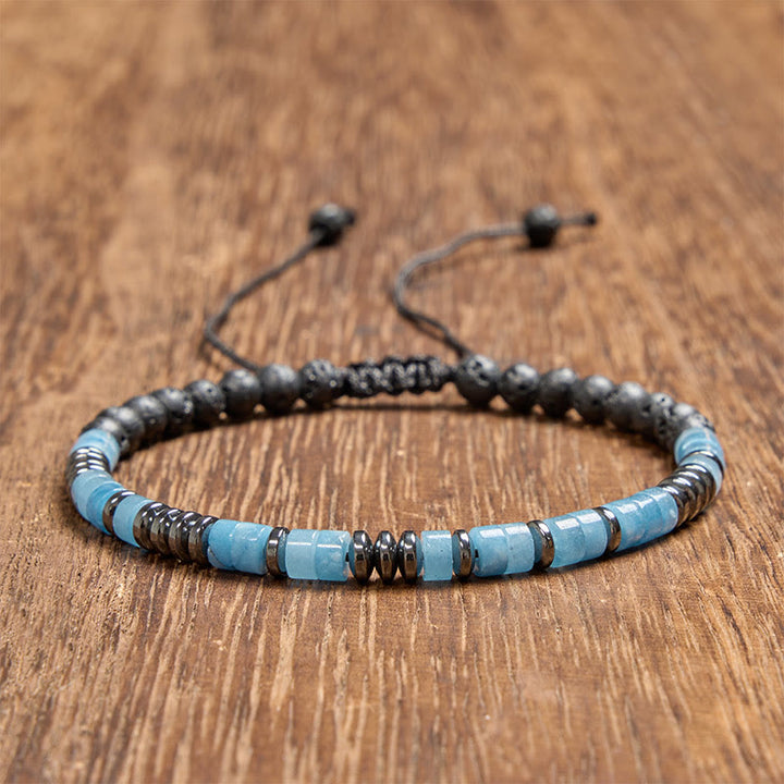 Buddha Stones Aquamarine Lava Rock Clarity Silver Tone Accent Bracelet - Aquamarine (Wrist Circumference: 6.3-7.1 in /16-18 cm) - image 0