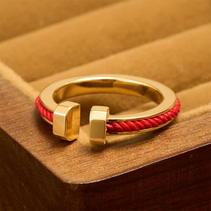Buddha Stones Copper Red String C-Shape Open Ring For Luck - C-Shaped Ring (US8) - image 0