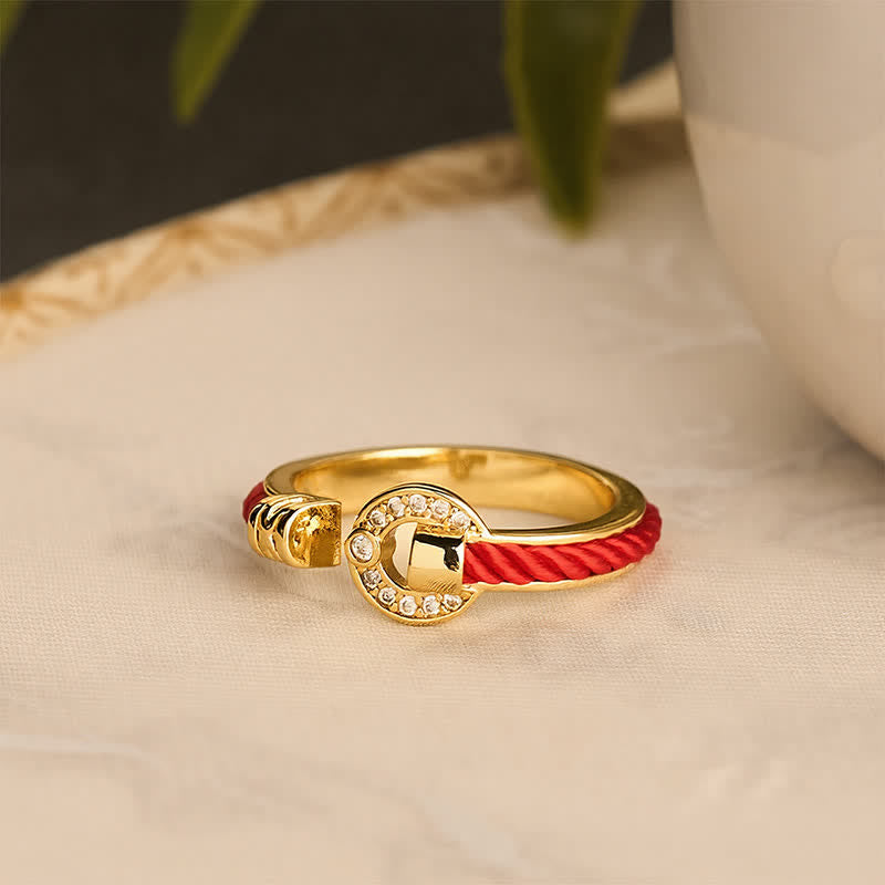 Buddha Stones Red String Protection Round Accent Open Ring - image 5