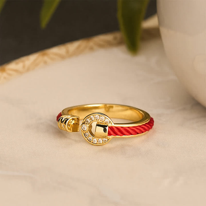 Buddha Stones Red String Protection Round Accent Open Ring - image 5