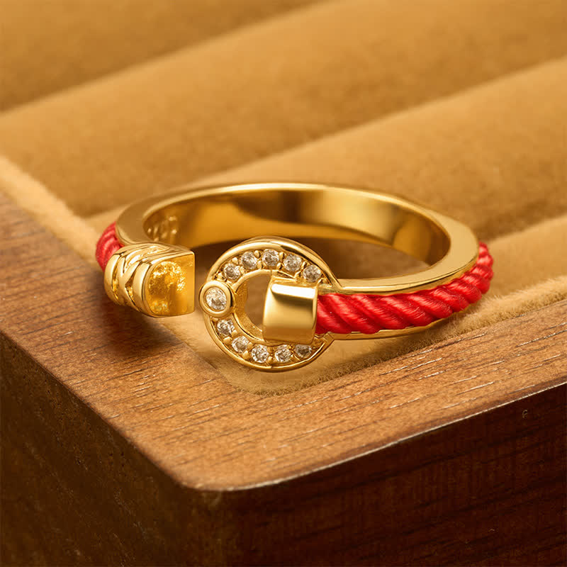 Buddha Stones Red String Protection Round Accent Open Ring - Red String Ring - Approx. US6-7 - image 0