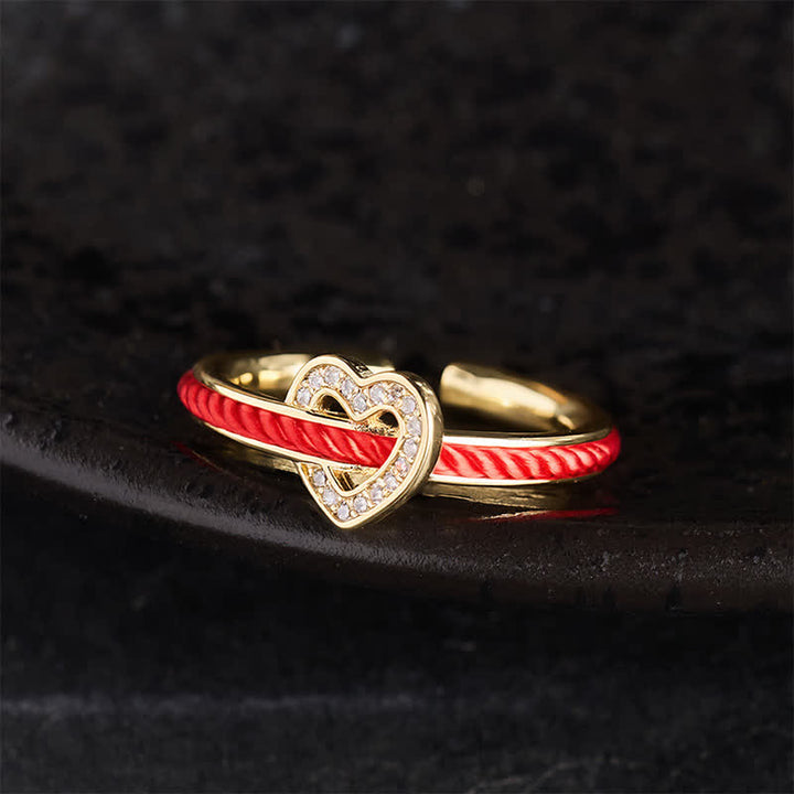 Buddha Stones Copper Red String Heart Luck Open Ring - image 3